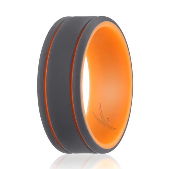Silicone Wedding 2Layer Lines Ring - Orang-Grey by ROQ for Men - 15 mm Ring - Picture 1 of 1